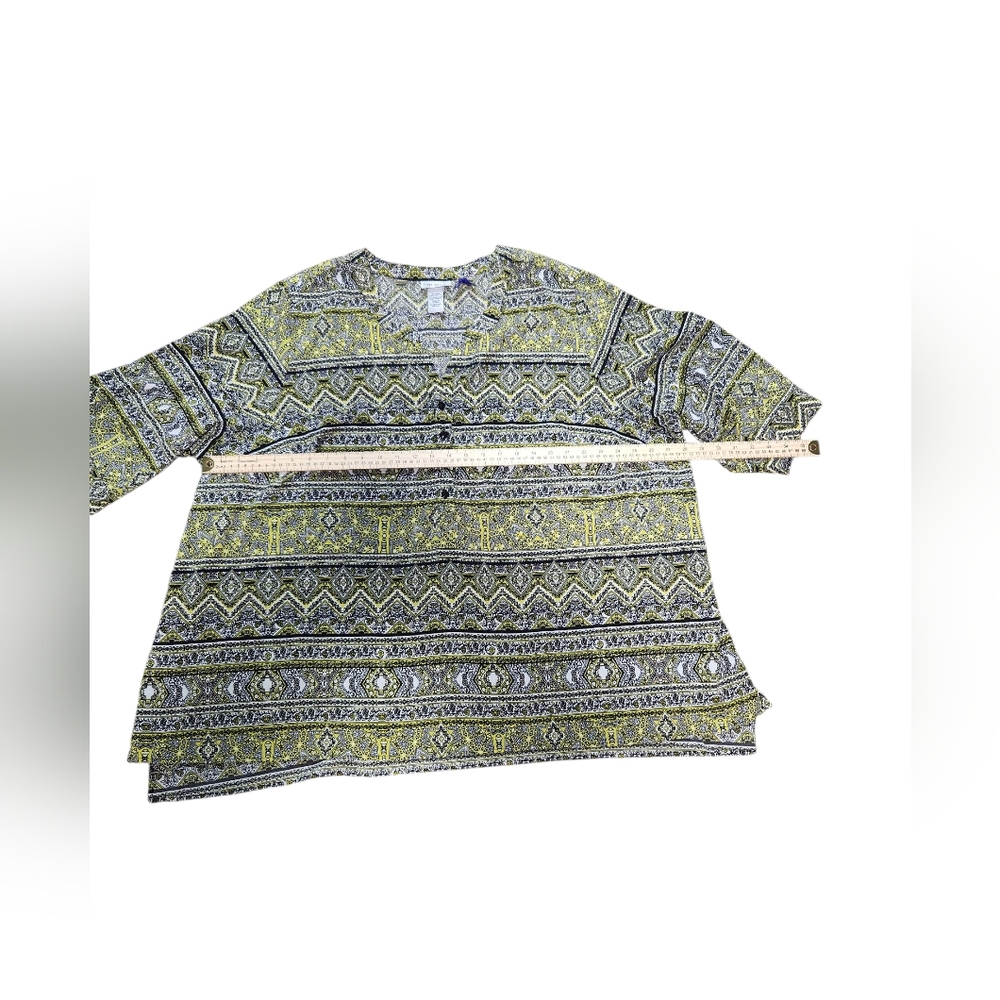 Catherines Yellow and Black Geometric Tunic 3/4 Sleeve. - Picture 4 of 5